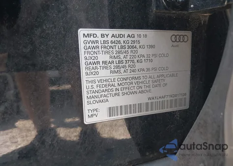 2019 Audi Q7 45 Premium from USA, damaged, VIN WA1LHAF71KD017136
